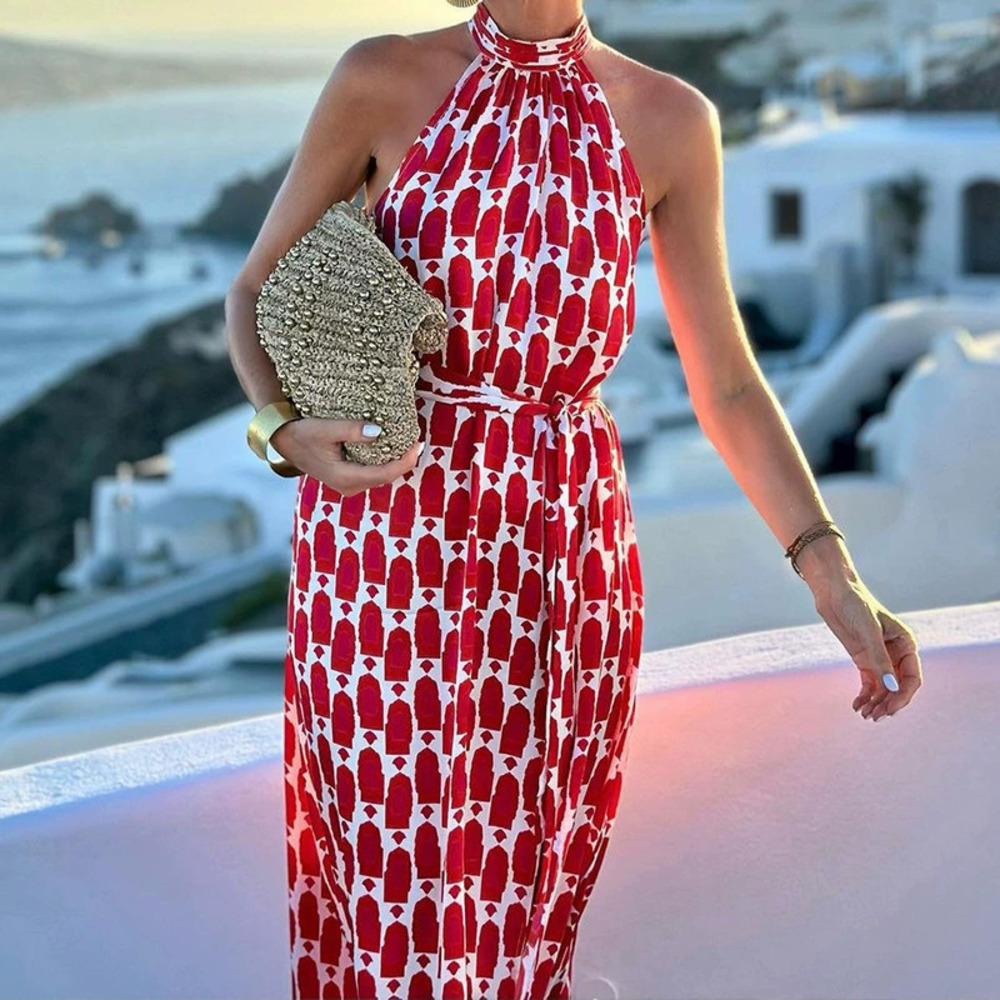 ZARA Sexy Printed Halter Neck Midi Dress for Beach Vacation Spring Summer
